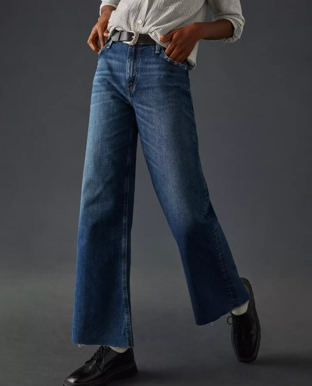 Hudson Rosie High Rise Wide Leg Button Fly Jeans Dark Wash Blue 27